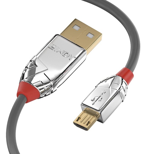 LINDY 36650 USB 2.0 Type A to Micro-B Cable, Cromo Line - Grey, 0.5m