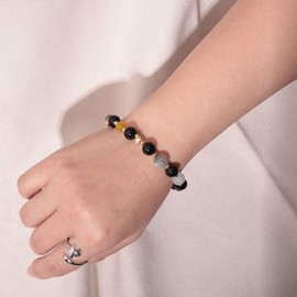 Xfoxstal Eight Planets Stretch Bracelets for Women Trendy Solar System Obsidian Beaded Bracelets Protection Good Luck Star Space Jewelry