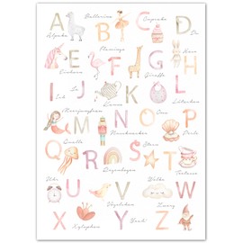 double critical Lemmami Papeterie ABC Poster for Children DIN A4 Children's Room Girls Letters Numbers Baby Room Learning Poster