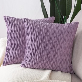 Madizz Pack of 2 Super Soft Velvet Decorative Cushion Covers with Texture Luxury Style Throw Pillow Cases Pillow Shell for Sofa Bedroom Square Violet 18x18 inch