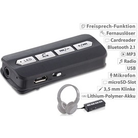 Callstel Receiver Bluetooth: 5-in-1 Headset Adapter, Bluetooth, Micro, MP3, Radio, for Jack Headphones (Receiver Jack, Bluetooth, Receiver for Headphones, Bluetooth, Hands-Free Call)