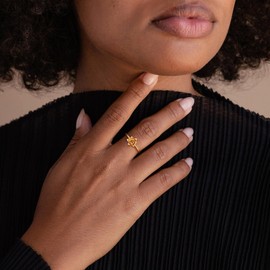 LADYGD Birth Flower Ring for Women 14K Gold Plated Floral Minimalist Stackable Rings Finger Jewelry Birthday Gifts 12 Month Daffodil - Size 6