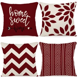 ZWJD Kissenbezug 50x50 4er Set Dekokissen Kissenbezüge Dekoration Outdoor Kissenbezüge Leinen Dekokissen für Schlafzimmer, Sofa, Stuhl, Bett, Garten (50 x 50 cm,Weinrot)