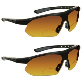 proSPORT Bifocal Reading Sunglasses Mens 3.00 Reader Black 2 Pairs HD Amber Lens