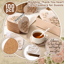 Hushee 200 Pcs Wedding Favors for Guests Cork Coasters Bulk Thank You for Celebrating with Us Party Decoration Wood Coaster Rustic Wedding Gift Bridal Shower Party Favors(Heart)