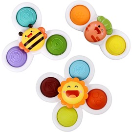 Sensorisches Spielzeug für Babys, Spinner mit Dimples und Druckknöpfen, 3er-Set mit Biene, Blume und Karotte Design, Mehrfarbig