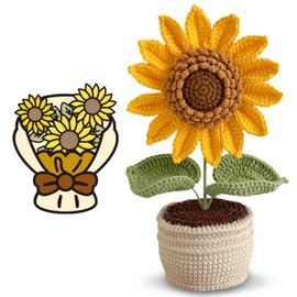 Kiyarnmi Handmade Crochet Sunflower Bouquet Potted Plants for Mother's Day, Birthday, Anniversary, Girlfriend, Friend, Teacher, Home & Office Desk Decor