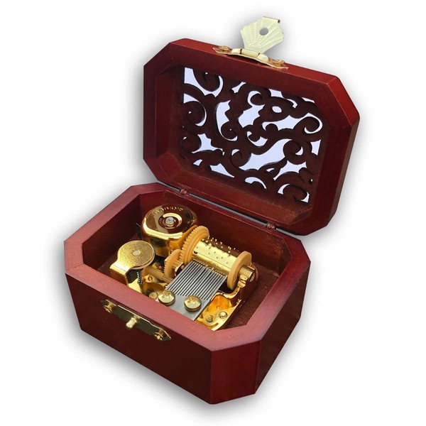 BinkeGG Brown Color Wooden Hollow Out Wind up Music Box