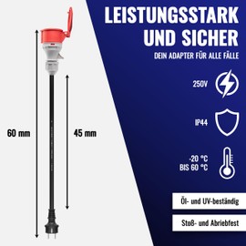 Poppstar 45 cm CEE Adapter IP44 (CEE Socket Socket 16A, 5-Pin / Schuko Plug: Type E+F), H07RN-F 3G2.5
