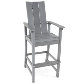 Giantex 52” Tall Adirondack Chair, HDPE Outdoor Bar Stool with Ergonomic Backrest, Armrests, Footrest, Fire Pit Chair, All Weather Patio Bistro Chair for Backyard, Garden, Lawn (1, Grey)