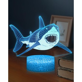 DAHEYMA Shark 3D Light Illusion, 16 Colors LED Dimmable Night Light - Touch and Remote Control, Room Home Decor Shark Lamp with Tpye-C Cable