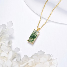 YDD 925 Sterling Silver Natural Moss Agate Necklace for Women, Green Natural Gemstone Pendant Valentine's Day Birthday Mothers Day Graduation Jewelry Gifts for Ladies Her Mom Girlfriend Daughter