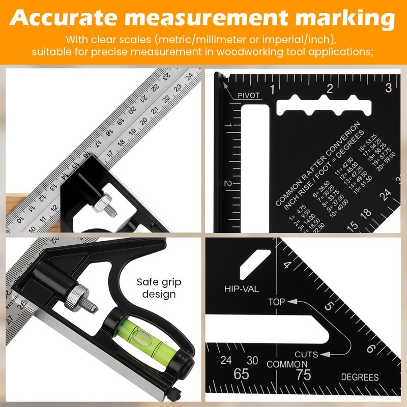Combination Square Woodworking Ruler 7inch Carpenter Square Wood Working Tools