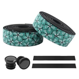 SUKOUSRAM Cherry Blossom Bicycle Handlebar Tape for Road Mountain Bikes Soft PU+EVA Anti-Slip Shock Absorbing Self-Adhesive Bar Wrap Tapes, Multiple Colors (Black Green)