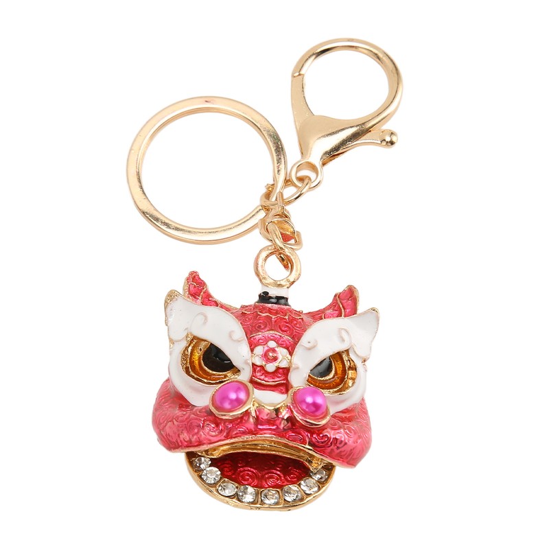 6pcs Lion Dance Keychains Cute Funny Rust Prevention Rhinestone Keychain