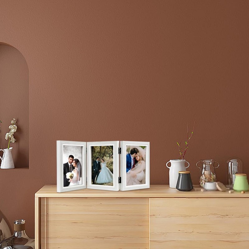 Trifold Photo Frame, 6x4 inches 3 Photos Collage Frame Hinged