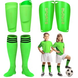 Soccer Shin Guards Soccer Shin Pads Set with Shin Sleeves and Long Soccer Socks Optimized Insert Pocket Protective Soccer Lightweight Soccer Equipment for Boys Girls Men Soccer Game (Green)