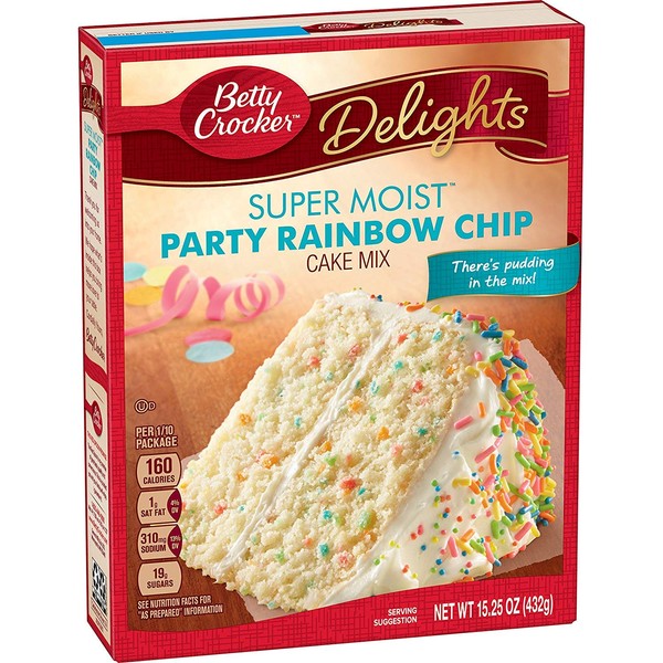 Betty Crocker Delights Super Moist Party Rainbow Chip Cake Mix 15.25 oz (Pack of 2)