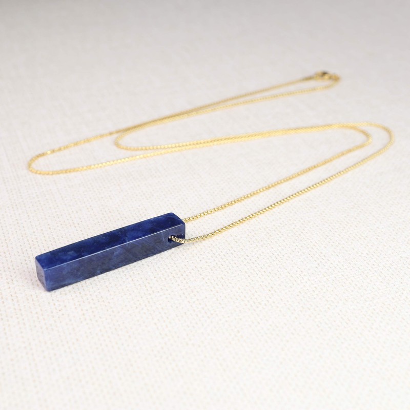 COAI Stainless Steel Box Chain Sodalite Blue Stone Necklace for
