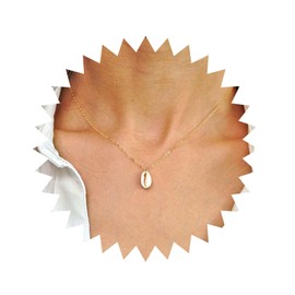 Sttiafay Boho Cowrie Shell Pendant Necklace Gold Shell Choker Necklace Seashell Cowrie Necklace Vintage Sea Shell Necklace Jewelry for Women