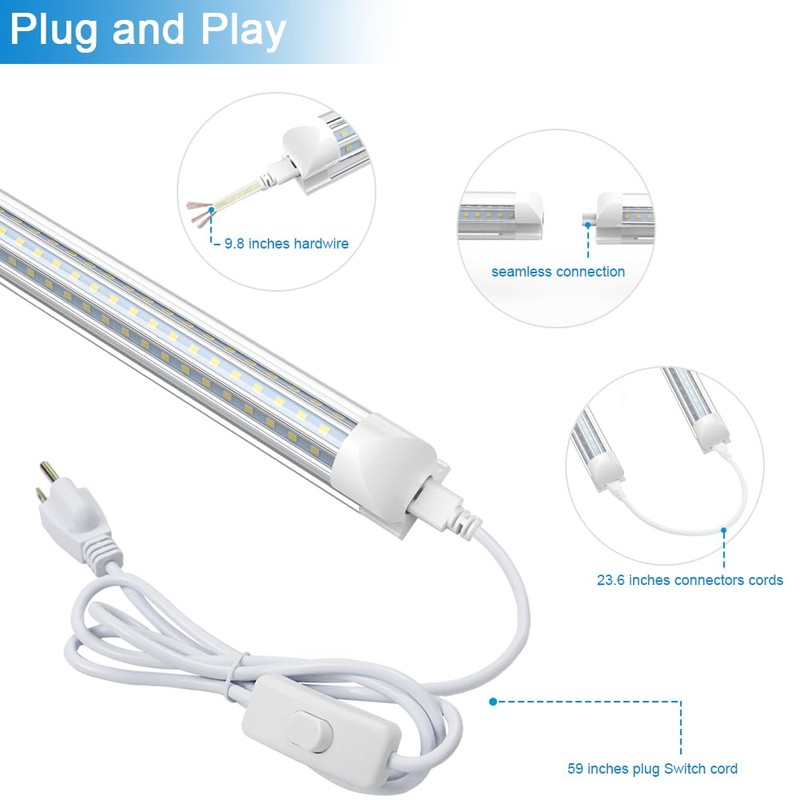 SHOPLED 6FT LED Shop Light, D-Shape 72W 9360LM 6000K Cool