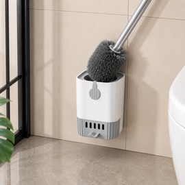 Wall Mounted Toilet Brush Set for Bathroom Cleaning – Flexible Long Handle Brush with Space-Saving Holder for Daily Home Use