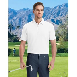M MAELREG Golf Polo Shirts for Men Classic Solid Moisture Wicking Cotton Casual Pique Mens Polo Shirts Short Sleeve White