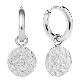 ARTIQO Creole earrings made of stainless steel (gold, silver) hoop earrings with pendant (1.5 cm diameter) statement earrings with moon pendant - waterproof and skin-friendly - model Lua, Stainless
