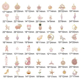 Grace Angie 60pcs(30PAIRS) Assorted Gold Plated Enamel Dainty Dangle Pendants Charms Bulk for Earrings Jewelry Making Necklace Bracelet Craft Findings (Pink Theme)