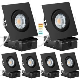 KnLnny Ware Black Recessed Lighting Square 4 inch 6 Pack,Canless Gimbal Recessed Lights,dimmable, 5CCT Selectable,9W 750LM