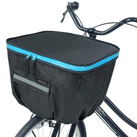 AETONYX 2-tier Front Basket Cover, Waterproof Fabric, Water Stopping Zipper, Front and Close Back, Large Capacity, Bicycle, Rain, Commuting, Front Basket Cover, Print Black, Black