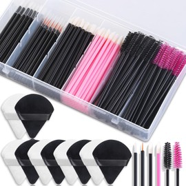 shynek Accesorios de Maquillaje Desechables con Aplicadores de Esponjas Triangulares, Varitas de Rímel y Aplicadores de Labios Desechables, Pinceles Delineadores de Ojos