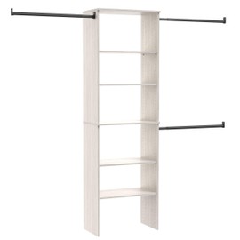 ClosetMaid SuiteSymphony Wood Closet Organizer Kit with Tower, (3) Hang Rods, (5) Shelves (2-Adjustable), Fits Spaces 5-10 ft. Wide, White Timber