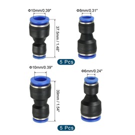 sourcing map Push to Connector Fitting, 10mm to 6mm/10mm to 8mm Tube OD Quick Connect Air Line Hose Pipe Fitting Straight Pneumatic Connector, Black 10Pcs