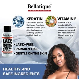 Bellatique Lace Melting Spray (3.38 oz) - Maximum Hold. Flawless Edges, Quick & Easy, Fast Drying, Humidity Resistant, Sweat Resistant, All Day Hold, Quick Drying, Flake Free, Easily Removed.