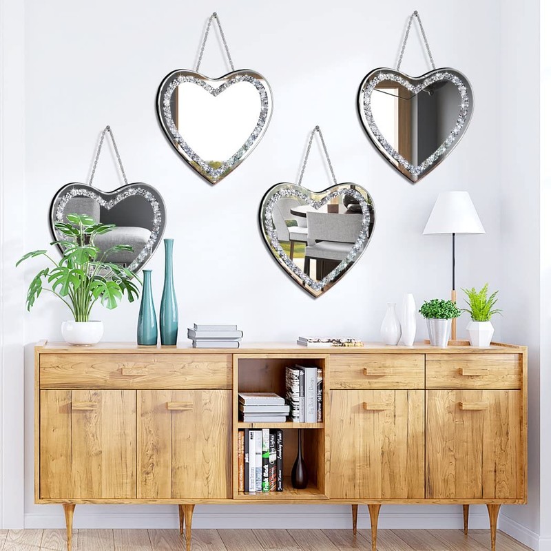 DMDFIRST Heart Shaped Silver Glass Mirror 2 Pack 12x12inch Crystal