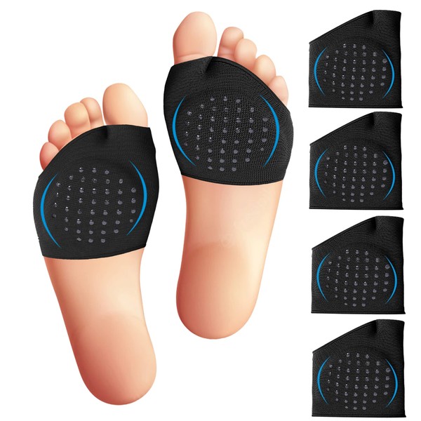 Metatarsal Pads Women and Men with Anti-Slip Gel Pads, No Slip Foot Pads Ball of Foot Pain, Ball Foot Cushion, Morton Neuroma Inserts, Metatarsalgia, Calluses Blisters Pads-2 Pairs, 4 Units (Black)
