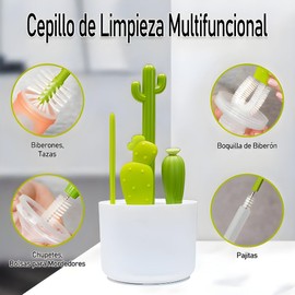 Fishlead Cepillo para Biberones, Juego de 4 cepillos de Limpieza para Botellas de Cactus, Cepillo para Botellas Multifunción, para Limpieza de Todo Tipo de Limpieza Tetinas, Paja, Termos, Tarros (A)