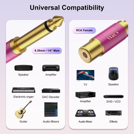 J&D RCA to 1/4 Audio Adapter 4-Pack, 6.35mm Mono Plug Male to RCA Female Connector, Gold-Plated Guitar Connectors, Red