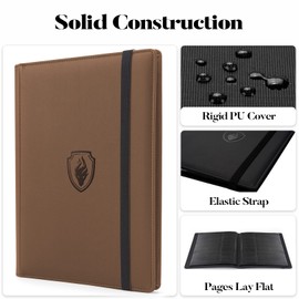 Premium Card Binder with 9 Pockets, Sturdy Fabmaker Trading Card Albums for 360 Cards, Brown PU Cover Album Holders for YuGiOh, MTG, TCG, Sports Cards