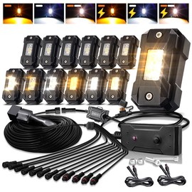 Switchback LEDMIRCY Rock Lights Kit White & Amber Strobe Rock Lights 12 Pods 6 Mode Memory Function Reset Function with Wiring Harness for Trucks ATV UTV SUV RZR Under Body High Power Waterproof
