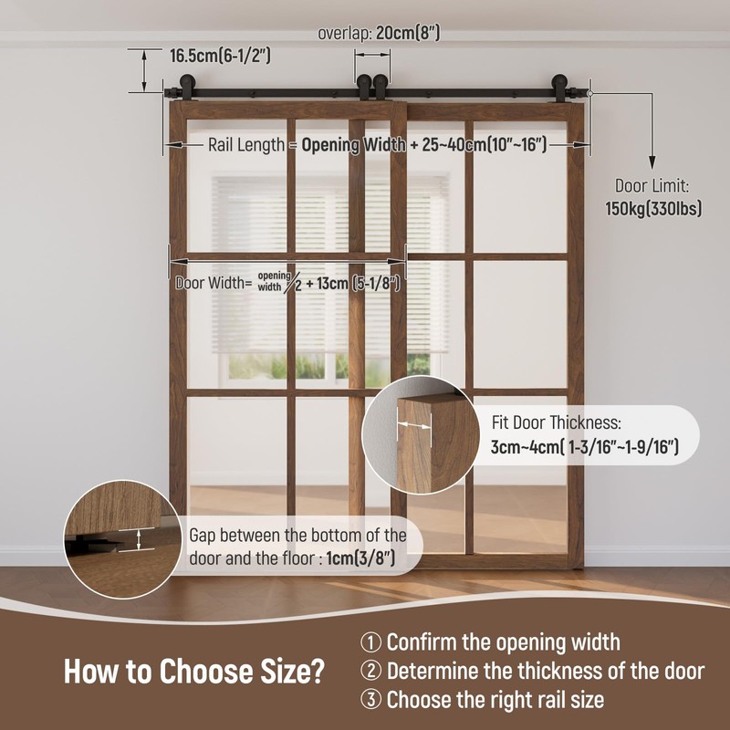 CCJH 4-20FT Bypass Sliding Barn Door Hardware Kit Single Track