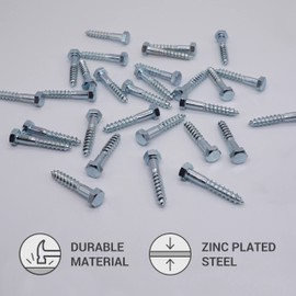 (Pack of 50 pcs) DIN 571 Zinc Plated Steel Hexagon Wood Screws M5 x 50 mm, Hex Screw, Lag Bolts, Hex Head, Coach Screws (50, M5 x 50 mm)