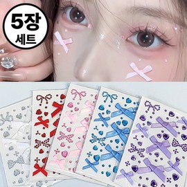 Hokey Pokey Face Face Gem Cubic Sticker Jewelry Festival Performance Birthday Party 3D Body Nail Concert Anniversary Festival Ribbon Heart Photoshoot, 1 Set, A (Ribbon) / 호키포키 얼굴 페이스 보석 큐빅 스티커 주얼리 페스티벌 공연 생일 파티 3D 바디 네일 콘서트 기념일 축제 리본 하트 촬영, 1세트, A(리본)