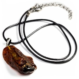 Pendant for Women and men, Genuine Baltic Unpolished Amber, Cord Necklace with Clasp (Small Rock Color), Small and Larger