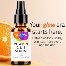 GLEOW- Fabricado en EE. UU. el suero de vitamina C GLEOW con ácido hialurónico potencia el brillo natural de la piel. Apto para todo tipo de pieles,