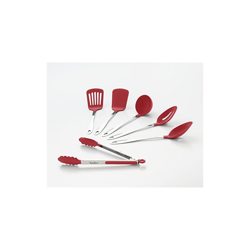 ExcelSteel 6 Pc w/Stainless Steel Handles Utensil Set, Large, Red