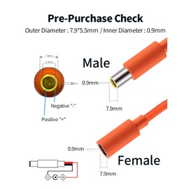 Tonton 2 Pack DC7909 DC8.0 Power Cable 1 m, Male/Female to Blank Wire Open End, Power Supply Repair Cable, 16AWG Barrel Connector Pigtail for Solar Cells, Solar Generator Solar Panel (Female/Male)