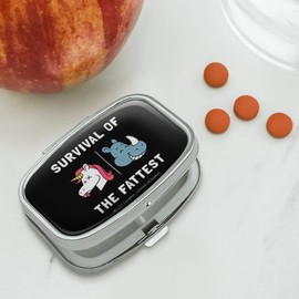 Survival of The Fattest Unicorn Chubby Rhino Fittest Pun Funny Humor Rectangle Pill Case Trinket Gift Box