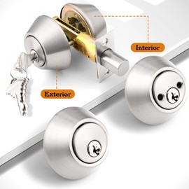 Probrico 2 Pack Satin Brushed Nickel Double Cylinder Deadbolt Lock, Round Keyed Both Side Door Lock,Keyed Alike